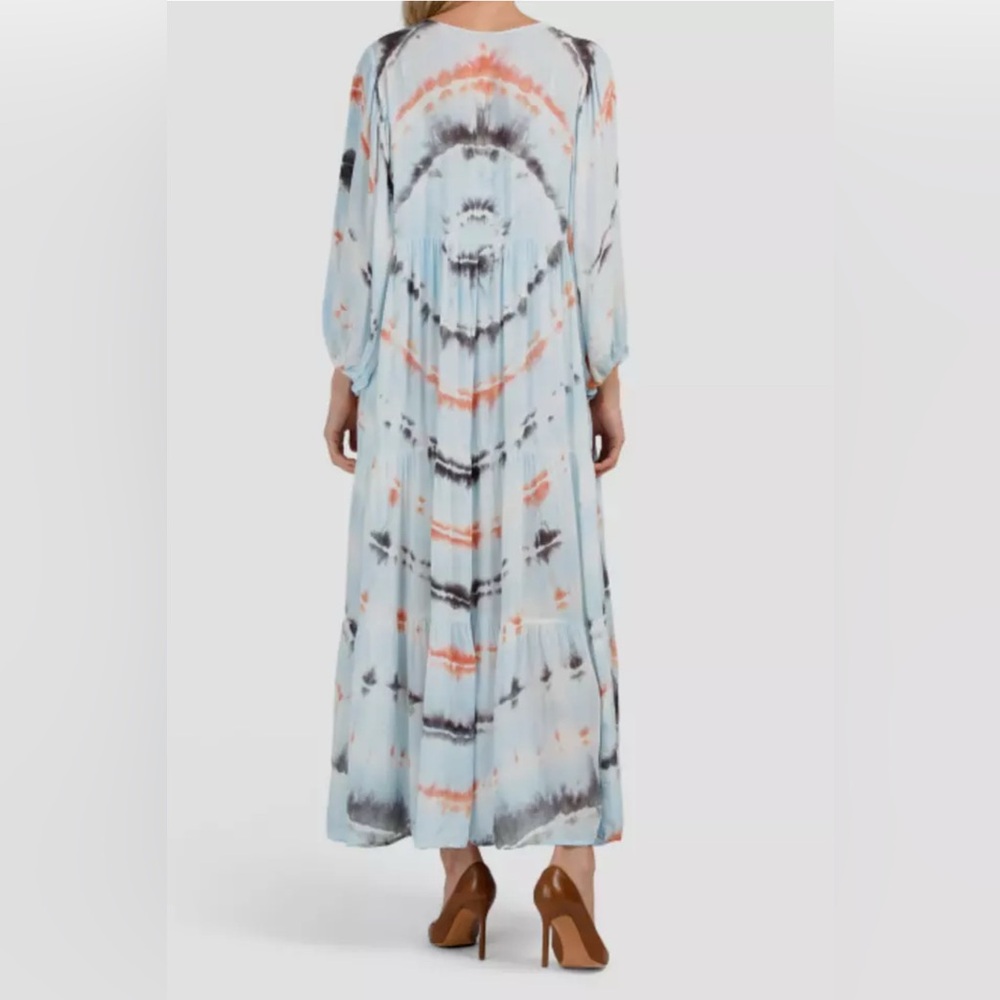 Young Fabulous & Broke Dawn Balloon Sleeve Tie Dye Dress Tangerine Radial. M - Picture 4 of 12